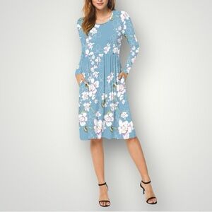 Db Moon Long Sleeve Empire Waist Flower Dress with Pockets (934)